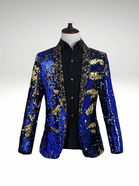 Royal Blue_Gold  Sequin Suit Jacket Mens