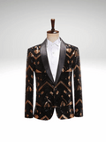 Golden Geometric Sequin Suit Jacket Mens