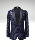 Navy Sequin Suit Jacket Mens