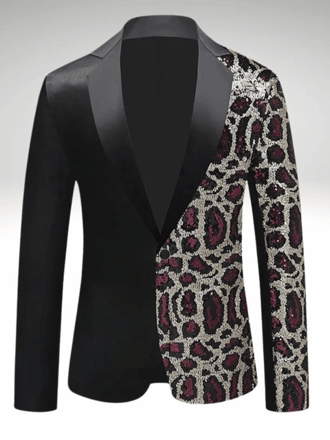 Burgundy Leopard Sequin Suit Jacket Men