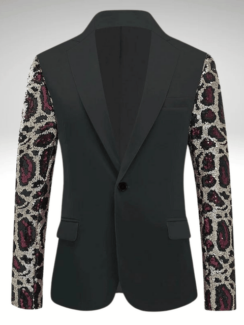 Burgundy Leopard Sequin Suit Jacket Men