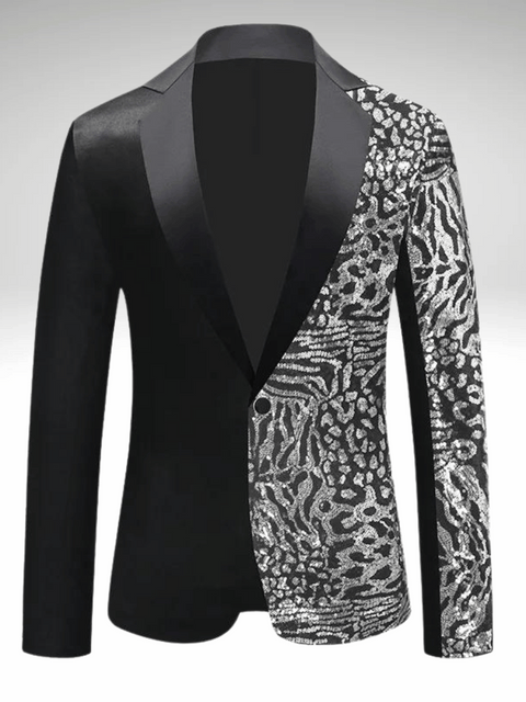 Silver Leopard Sequin Suit Jacket Men