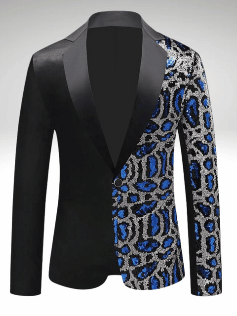 Blue Leopard Sequin Suit Jacket Men