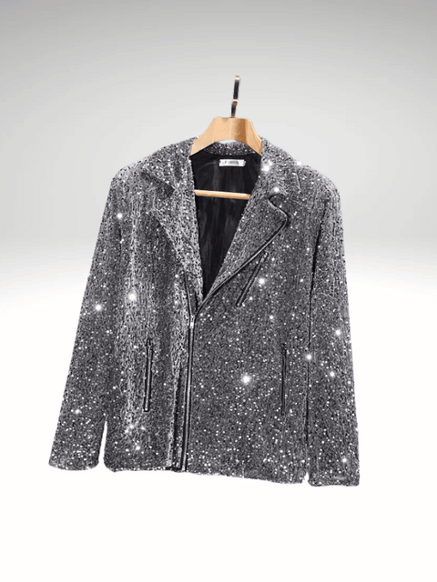 Silver Men's Sequin Zipper Jacket