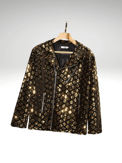 Gold Men's Sequin Zipper Jacket