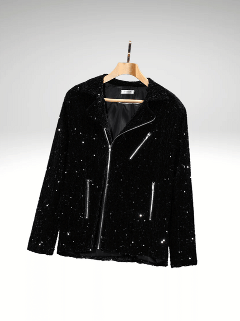 Black Men's Sequin Zipper Jacket