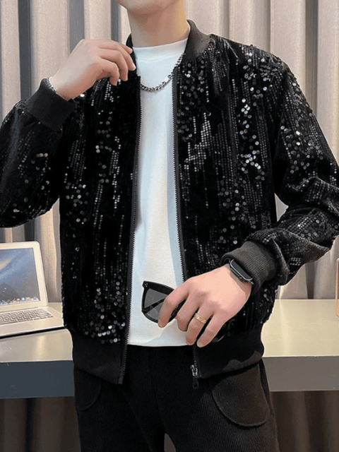 Black Sequin Bomber Jacket Mens