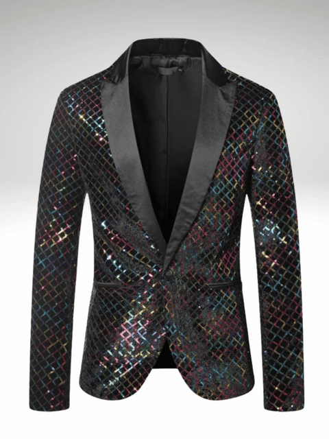 Color Men's Sequined Plaid Jacket