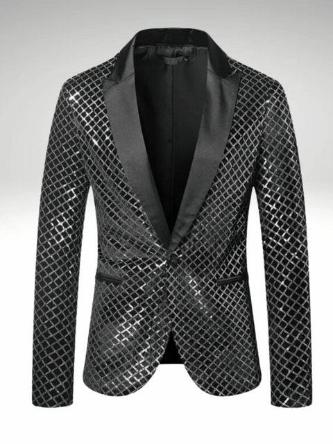 Silver Men's Sequined Plaid Jacket