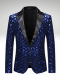 Blue Men's Sequined Plaid Jacket