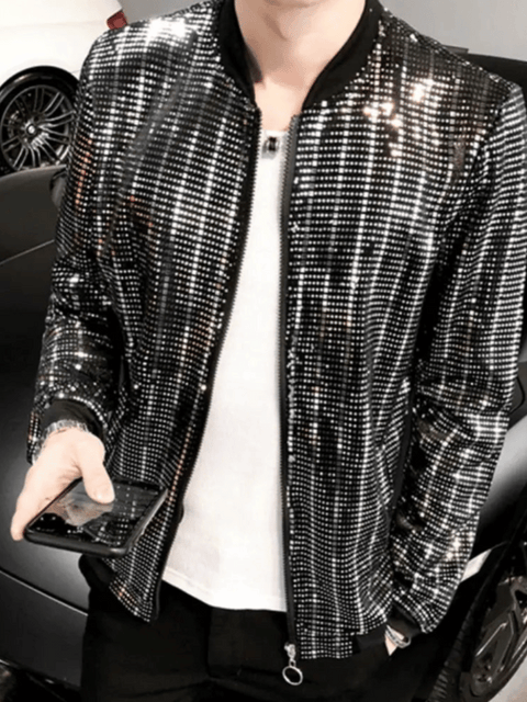 Black Sequin Bomber Jacket Mens