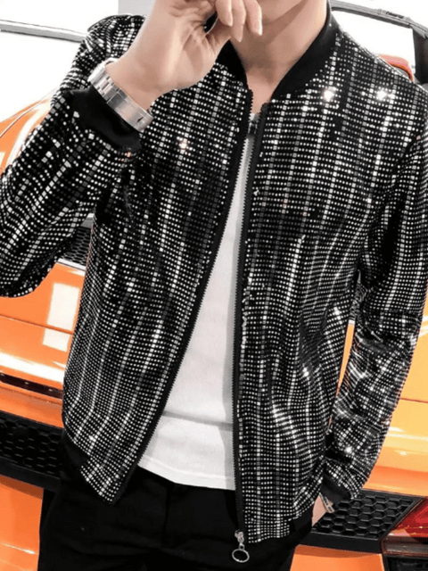 Black Sequin Bomber Jacket Mens