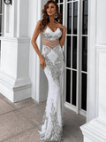 Long white Sequin Evening Dress