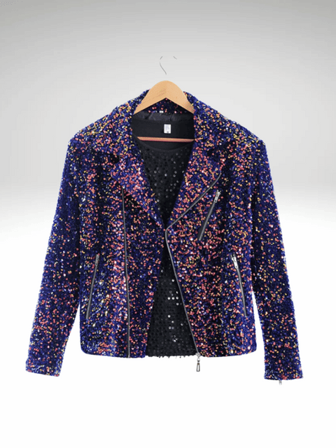 Purple Mens Sequin Biker Jacket