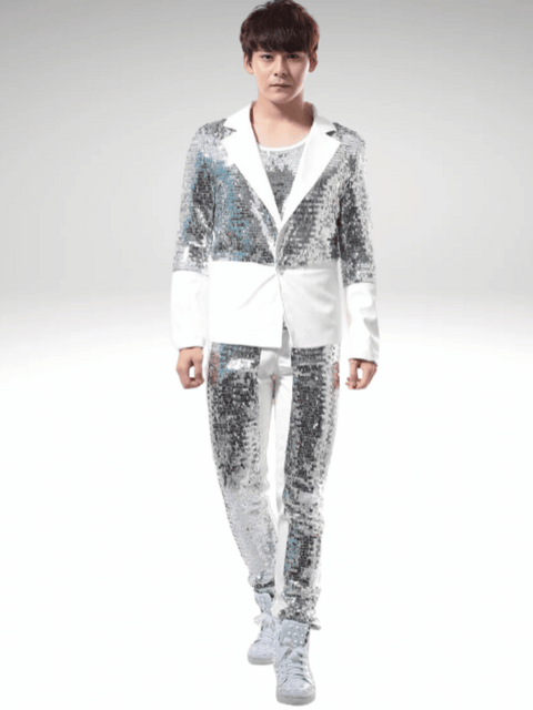 Mens Silver Sequin Pants And Blazer