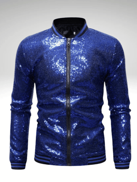 Blue Glitter Bomber Jacket Men