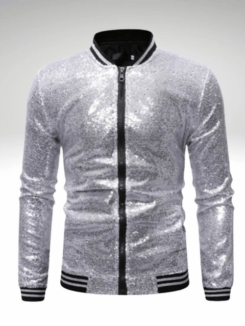 Silver Glitter Bomber Jacket Men