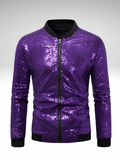 Purple Glitter Bomber Jacket Men