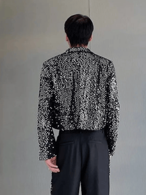 Two Piece Men Jacket Pant Sequin