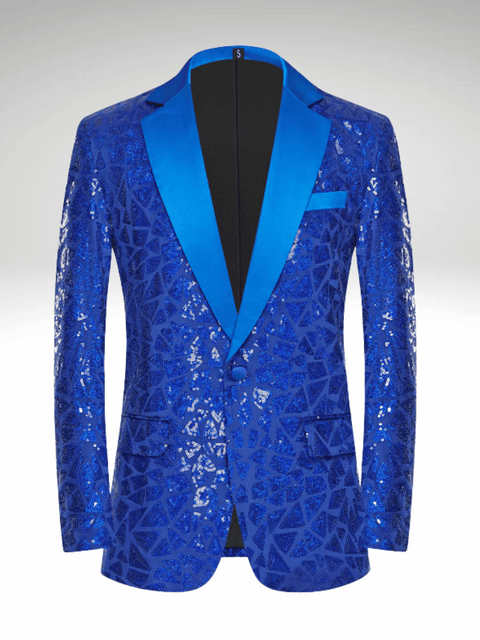 Blue Mens Sequin Tuxedo Jacket