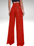 Red Glitter Pants Women