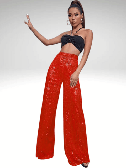 Red Glitter Pants Women