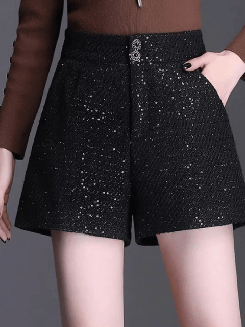 Black Sequin Short Button