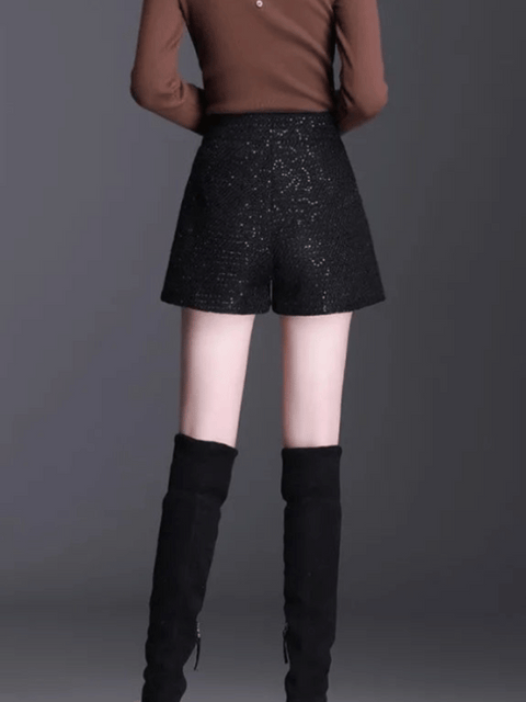 Black Sequin Short Button