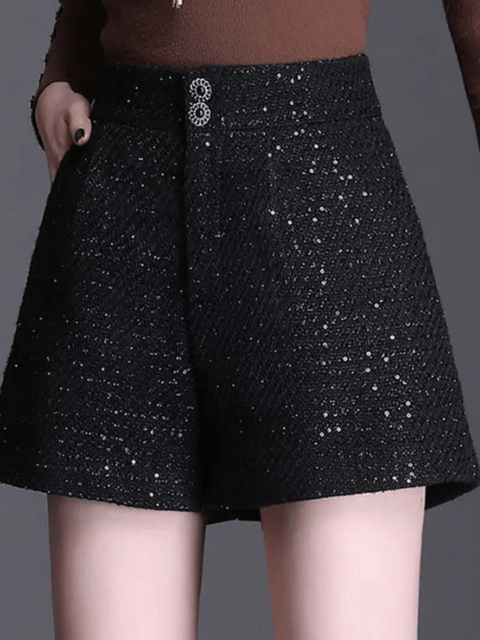 Black Sequin Short Button