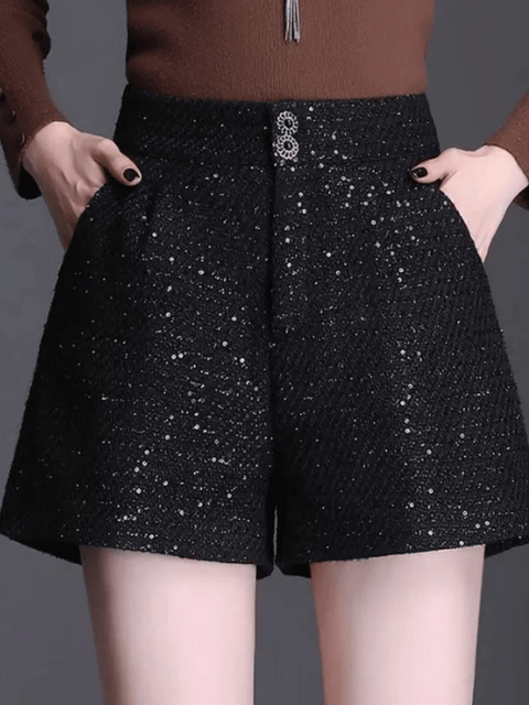 Black Sequin Short Button