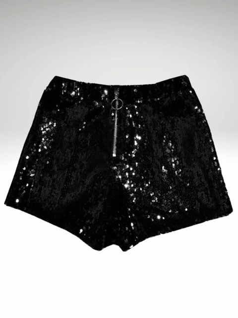 Black Sequin Zipped Shorts