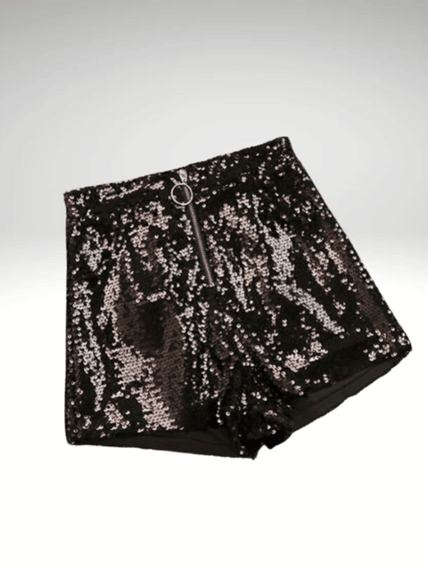 Black Sequin Zipped Shorts