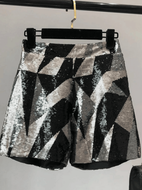 Glitter Shorts Black And Silver