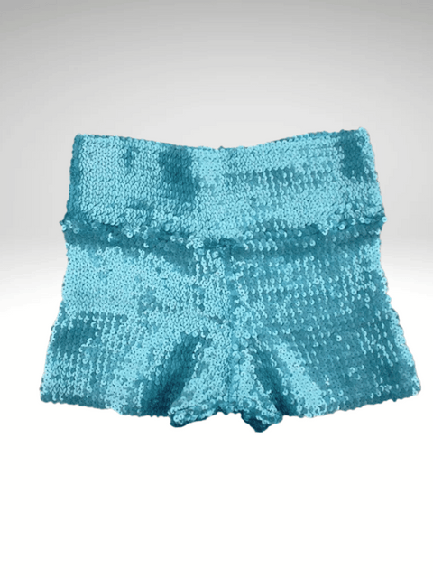 Turquoise Sequin Shorts Slim