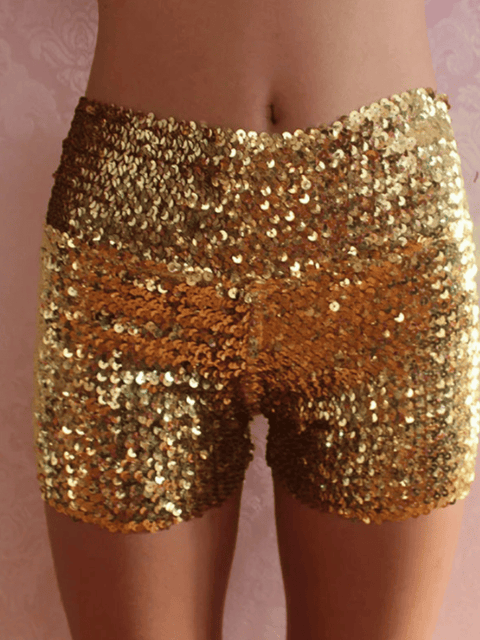 Gold Sequin Shorts Slim