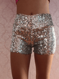 Silver Sequin Shorts Slim