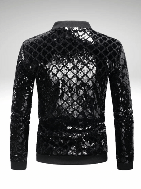 Black Mens Sequin Bomber Jackets