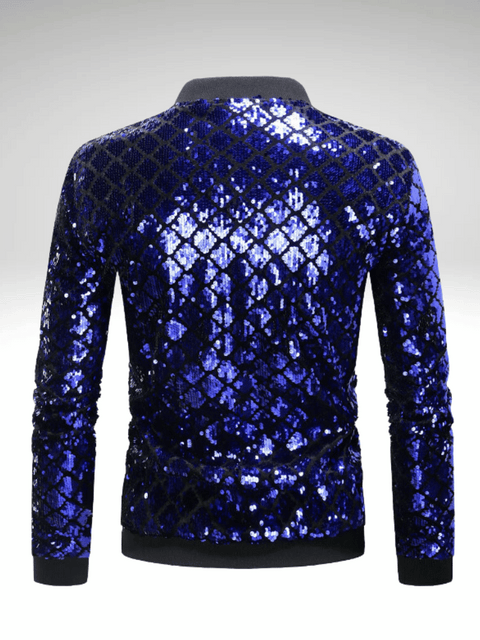 Blue Mens Sequin Bomber Jackets