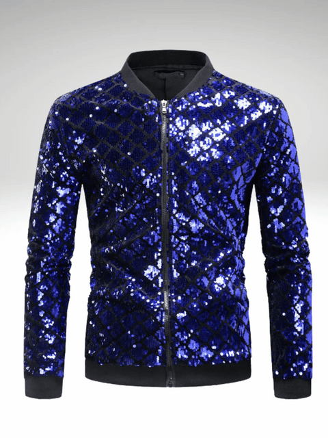 Blue Mens Sequin Bomber Jackets