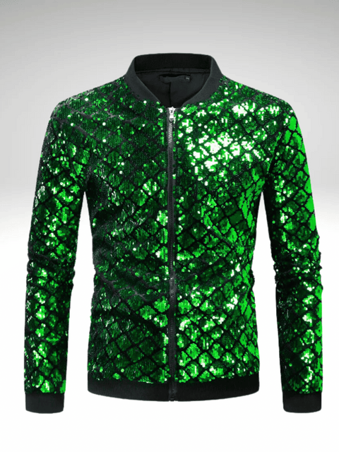 Green Mens Sequin Bomber Jackets