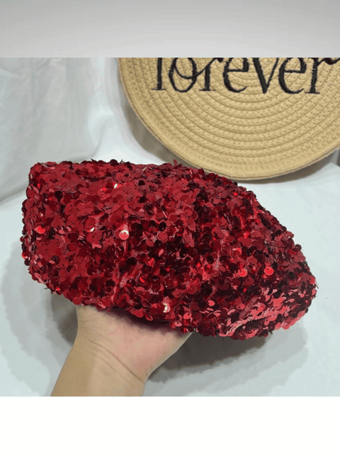 Red Sequin Beret Hat Women