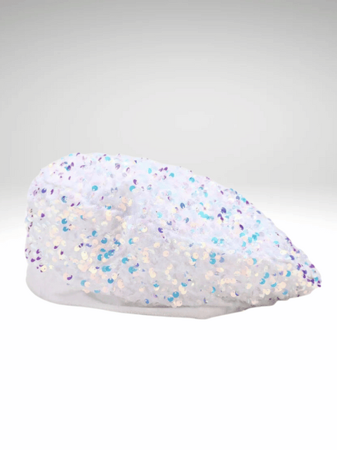 White Sequin Beret Hat Women