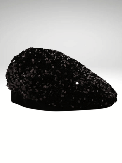 Black Sequin Beret Hat Women