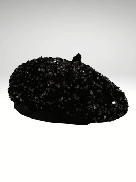 Black Sequin Beret Hat Women