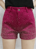 Burgundy Diamond Shorts Denim