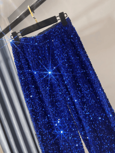 Blue Glitter Pants Velvet