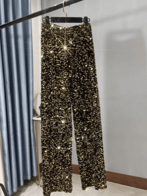 Gold Glitter Pants Velvet