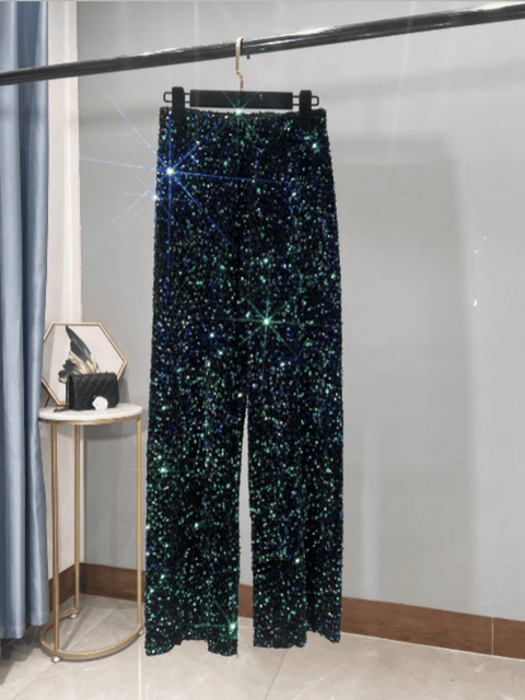 Green Glitter Pants Velvet