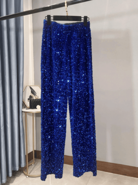 Blue Glitter Pants Velvet