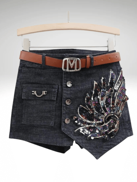 Black Glitter Shorts Denim Belt